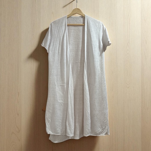 Eileen Fisher - Organic Linen White Open Front Cardigan - Picture 1 of 5